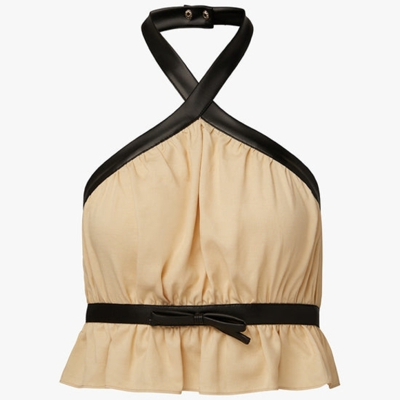 We Wore What Criss Cross Halter Top with Black vegan Trim - Picture 4 of 9